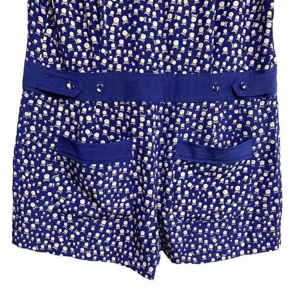 Lucky Chouette Silk Skull & Crossbones Novelty Print Button Front Romper Size M - Picture 9 of 15